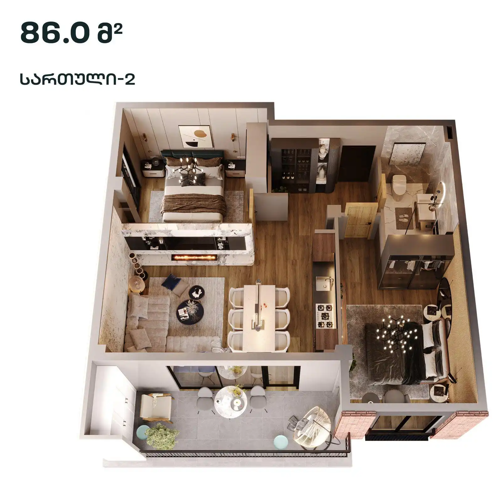 3 ოთახიანი სტუდიოს ტიპის ბინა